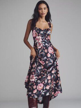 Anthropologie Jocelyn Sleeveless Slip Midi Dress by Maeve, Black Floral, S